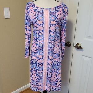 Lilly Pulitzer Women’s Marlowe Iris Blue Pink Shirt Dress Pima Floral Size M